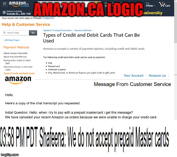 AMAZON.CA LOGIC | image tagged in logic,false advertising,amazon,customer service | made w/ Imgflip meme maker