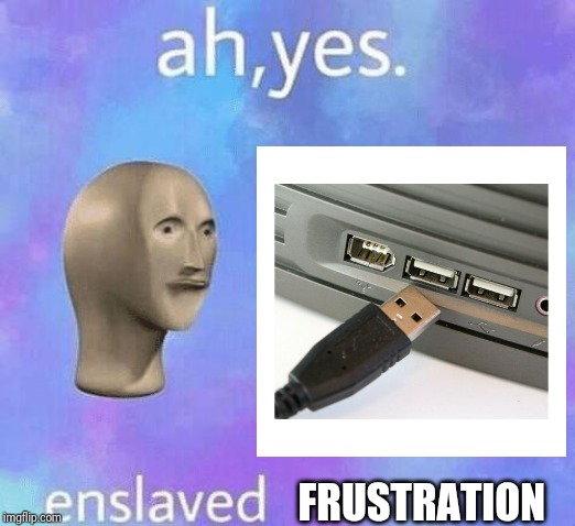 FRUSTRATION | image tagged in funny,funny memes,ah yes enslaved,meme,usb,technology | made w/ Imgflip meme maker