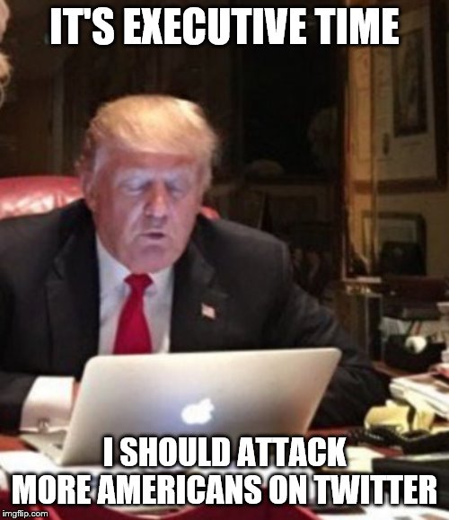 Trump Computer | IT'S EXECUTIVE TIME; I SHOULD ATTACK MORE AMERICANS ON TWITTER | image tagged in trump computer | made w/ Imgflip meme maker