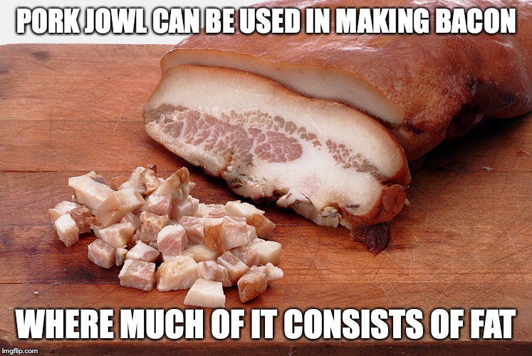 Pork Jowl | PORK JOWL CAN BE USED IN MAKING BACON; WHERE MUCH OF IT CONSISTS OF FAT | image tagged in pork jowl,food,memes | made w/ Imgflip meme maker