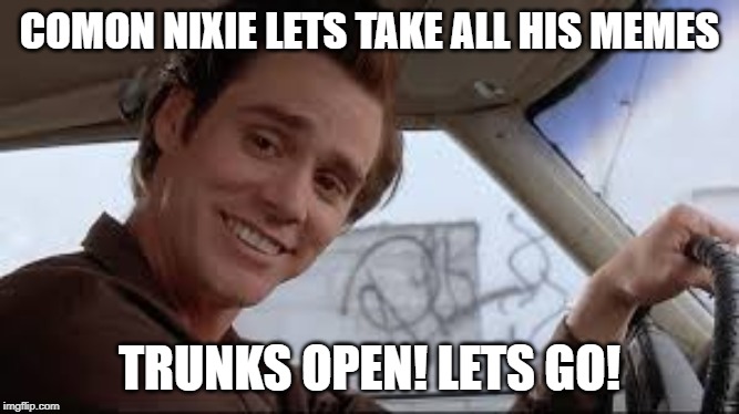 COMON NIXIE LETS TAKE ALL HIS MEMES TRUNKS OPEN! LETS GO! | made w/ Imgflip meme maker