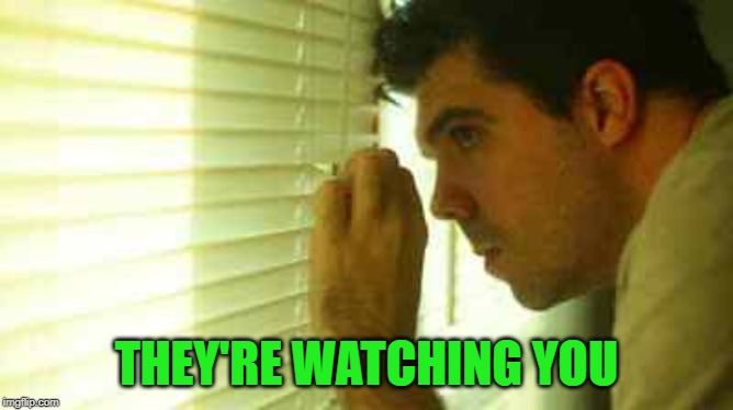 Paranoid guy  | THEY'RE WATCHING YOU | image tagged in paranoid guy | made w/ Imgflip meme maker