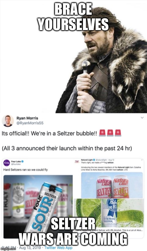 BRACE YOURSELVES; SELTZER WARS ARE COMING | image tagged in memes,brace yourselves x is coming | made w/ Imgflip meme maker