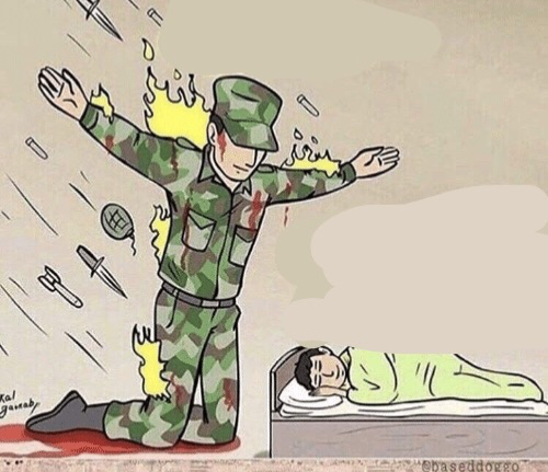 Soldier protecting child Blank Meme Template