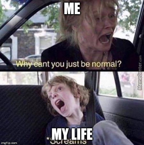 Why Can't You Just Be Normal | ME; MY LIFE | image tagged in why can't you just be normal | made w/ Imgflip meme maker