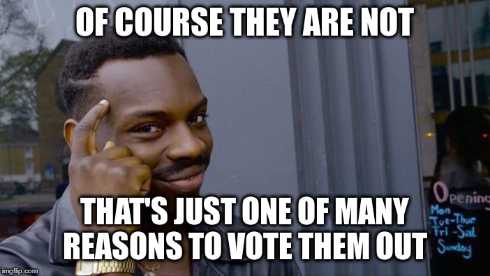 Roll Safe Think About It Meme | OF COURSE THEY ARE NOT THAT'S JUST ONE OF MANY REASONS TO VOTE THEM OUT | image tagged in memes,roll safe think about it | made w/ Imgflip meme maker