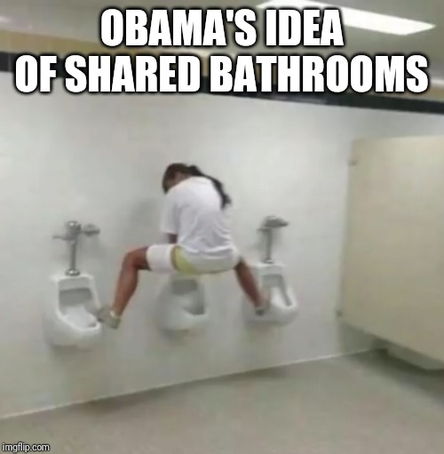 OBAMA'S IDEA OF SHARED BATHROOMS | image tagged in transgender bathroom | made w/ Imgflip meme maker