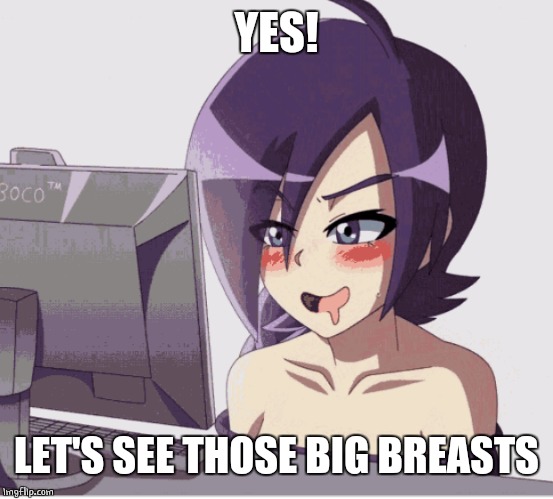 drool anime girl pc | YES! LET'S SEE THOSE BIG BREASTS | image tagged in drool anime girl pc | made w/ Imgflip meme maker