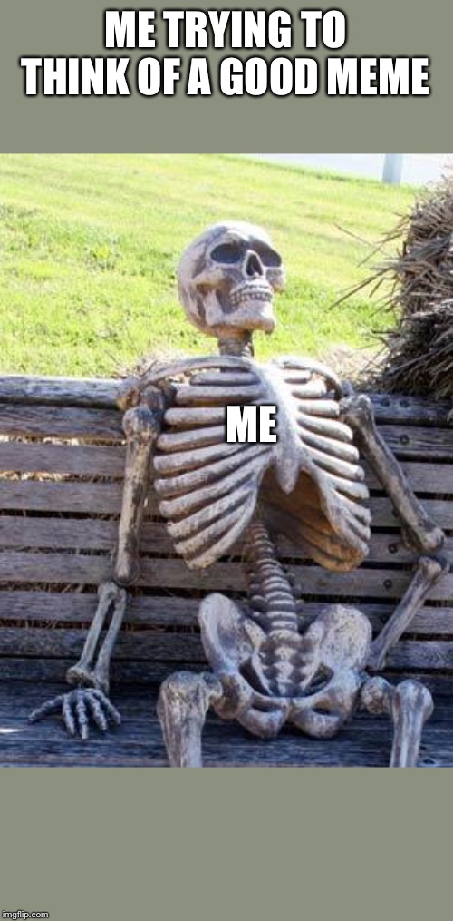 Waiting Skeleton | ME TRYING TO THINK OF A GOOD MEME; ME | image tagged in memes,waiting skeleton | made w/ Imgflip meme maker