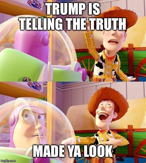 Buzz Look an Alien! | TRUMP IS TELLING THE TRUTH; MADE YA LOOK | image tagged in buzz look an alien | made w/ Imgflip meme maker