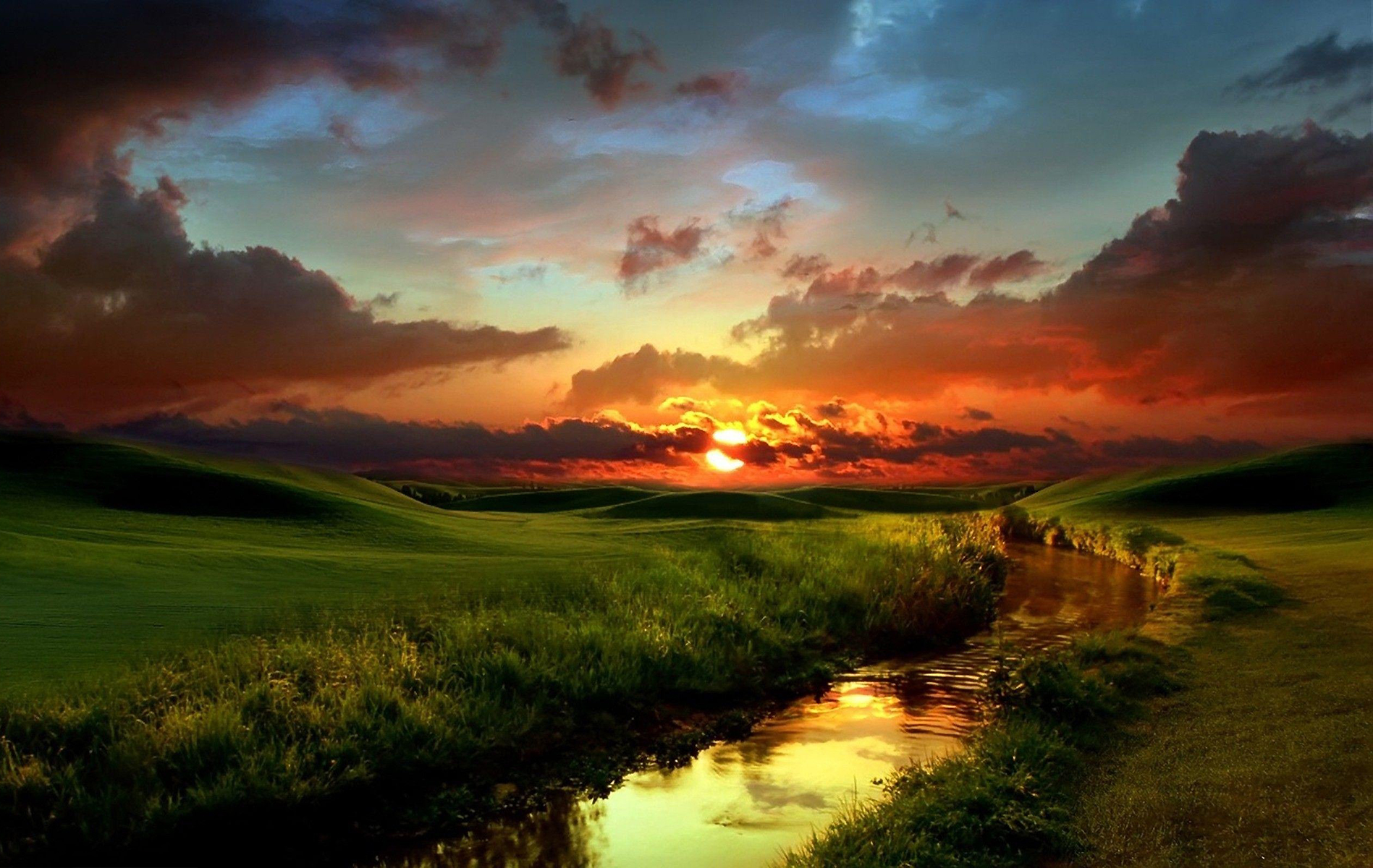 Beautiful creek and sunset Blank Meme Template
