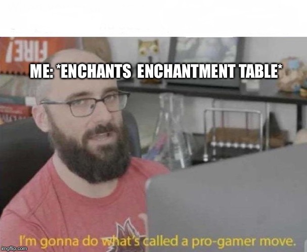 Pro Gamer move | ME: *ENCHANTS  ENCHANTMENT TABLE* | image tagged in pro gamer move | made w/ Imgflip meme maker