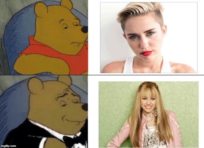 Two Shades of Miley | image tagged in memes,tuxedo winnie the pooh | made w/ Imgflip meme maker