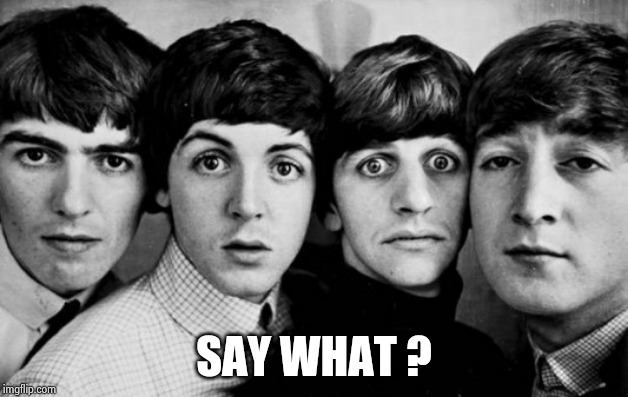 THE BEATLES IN SHOCK | SAY WHAT ? | image tagged in the beatles in shock | made w/ Imgflip meme maker