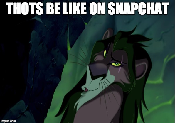 THOTS ON SNAPCHAT | THOTS BE LIKE ON SNAPCHAT | image tagged in scar,the lion king,thots,snapchat | made w/ Imgflip meme maker