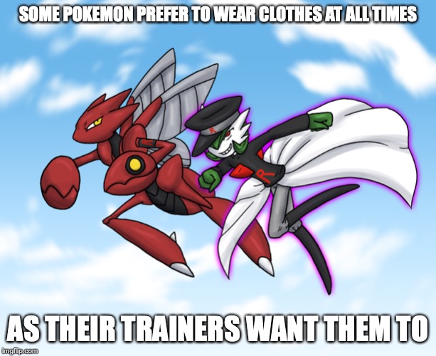 Team Rocket Gardevoir and Scizor | SOME POKEMON PREFER TO WEAR CLOTHES AT ALL TIMES; AS THEIR TRAINERS WANT THEM TO | image tagged in scizor,gardevoir,pokemon,memes | made w/ Imgflip meme maker