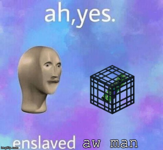 Ah Yes enslaved | aw man | image tagged in ah yes enslaved | made w/ Imgflip meme maker