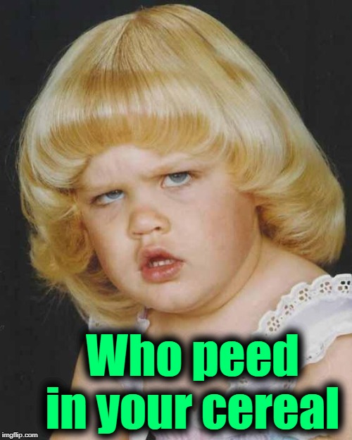 Huh | Who peed in your cereal | image tagged in huh | made w/ Imgflip meme maker