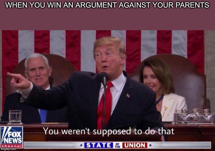 you werent supposed to do that | WHEN YOU WIN AN ARGUMENT AGAINST YOUR PARENTS | image tagged in you werent supposed to do that | made w/ Imgflip meme maker