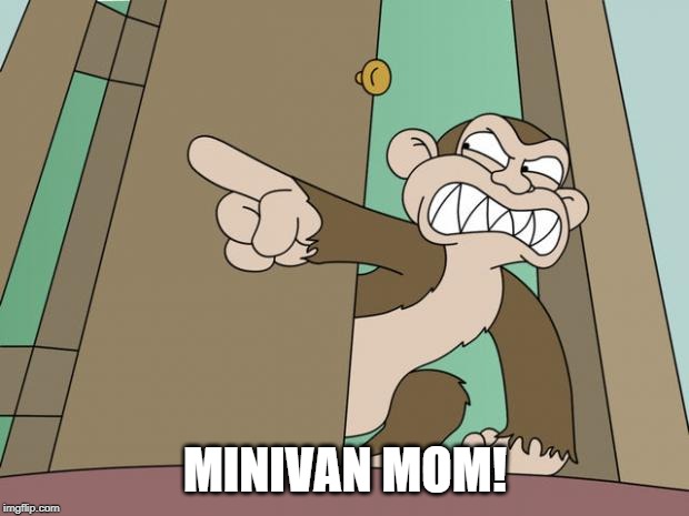 evil monkey | MINIVAN MOM! | image tagged in evil monkey | made w/ Imgflip meme maker