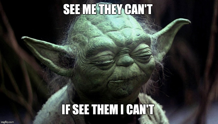 Eyes closed Yoda | SEE ME THEY CAN'T IF SEE THEM I CAN'T | image tagged in eyes closed yoda | made w/ Imgflip meme maker