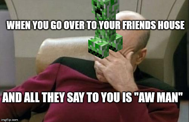 Captain Picard Facepalm | WHEN YOU GO OVER TO YOUR FRIENDS HOUSE; AND ALL THEY SAY TO YOU IS "AW MAN" | image tagged in memes,captain picard facepalm | made w/ Imgflip meme maker