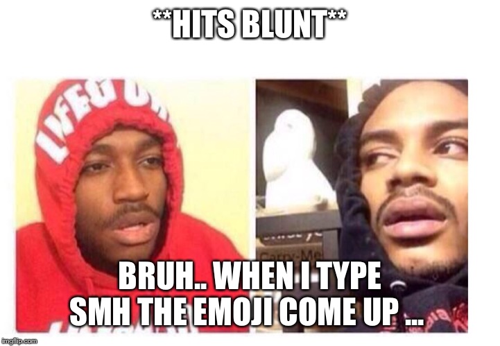Hits blunt | **HITS BLUNT**; BRUH.. WHEN I TYPE SMH THE EMOJI COME UP ... | image tagged in hits blunt | made w/ Imgflip meme maker