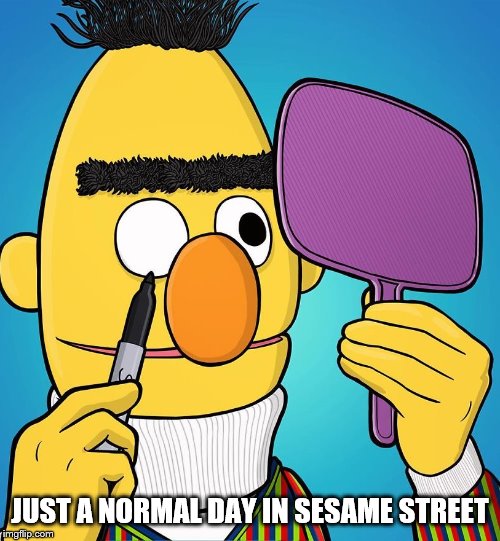 JUST A NORMAL DAY IN SESAME STREET | image tagged in sesame street - angry bert | made w/ Imgflip meme maker