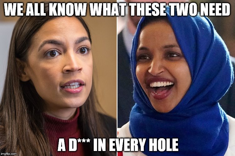 Maybe two in each. | WE ALL KNOW WHAT THESE TWO NEED; A D*** IN EVERY HOLE | image tagged in aoc omar,funny memes,politics,stupid liberals,racist,donald trump | made w/ Imgflip meme maker