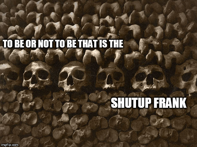 Should have | TO BE OR NOT TO BE THAT IS THE; SHUTUP FRANK | image tagged in should have | made w/ Imgflip meme maker
