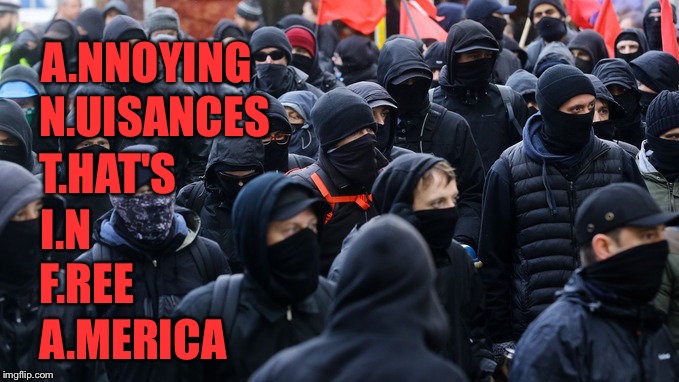 Antifa declared terrorist group | A.NNOYING; N.UISANCES; T.HAT'S; I.N; F.REE; A.MERICA | image tagged in antifa declared terrorist group | made w/ Imgflip meme maker