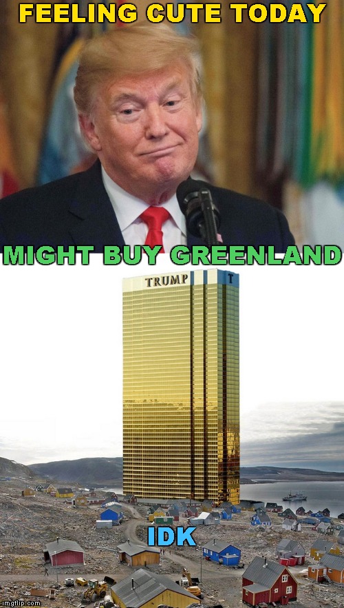 51st State Of America | FEELING CUTE TODAY; MIGHT BUY GREENLAND; IDK | image tagged in trump feeling cute today,memes,greenland,purchasing greenland,buy greenland | made w/ Imgflip meme maker