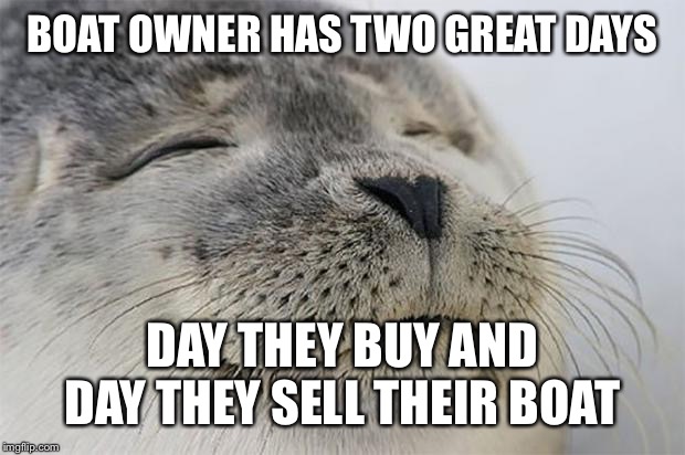 Satisfied Seal | BOAT OWNER HAS TWO GREAT DAYS; DAY THEY BUY AND DAY THEY SELL THEIR BOAT | image tagged in memes,satisfied seal | made w/ Imgflip meme maker