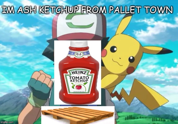 IM ASH KETCHUP FROM PALLET TOWN | image tagged in memes | made w/ Imgflip meme maker