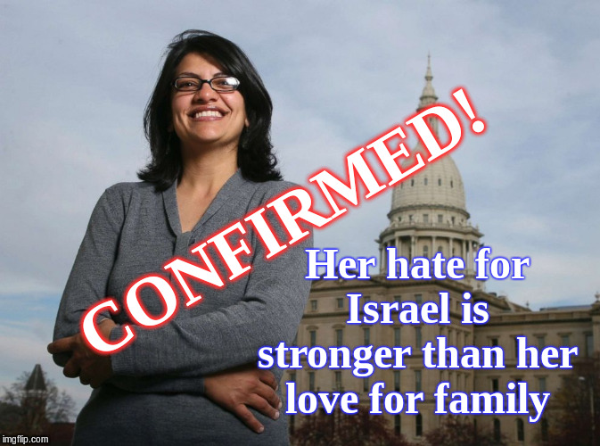 Ugly Muslim Rep | CONFIRMED! Her hate for Israel is stronger than her love for family | image tagged in ugly muslim rep | made w/ Imgflip meme maker