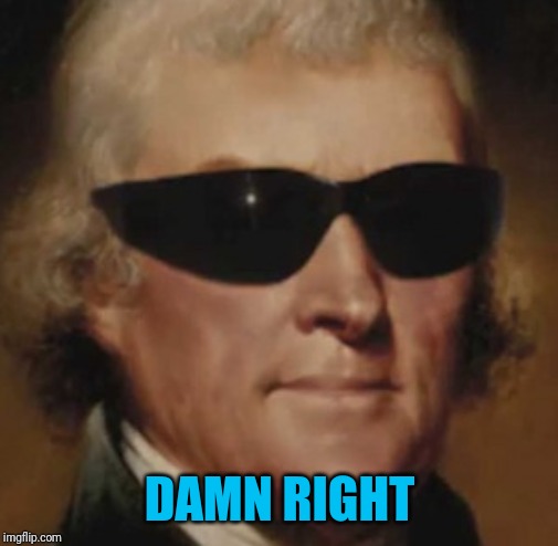 Cool Thomas Jefferson  | DAMN RIGHT | image tagged in cool thomas jefferson | made w/ Imgflip meme maker