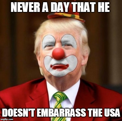 Donald Trump Clown | NEVER A DAY THAT HE; DOESN'T EMBARRASS THE USA | image tagged in donald trump clown | made w/ Imgflip meme maker