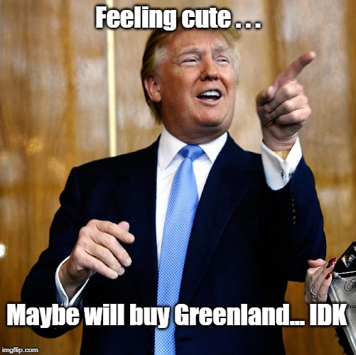 Maybe buy Greenland | Feeling cute . . . Maybe will buy Greenland... IDK | image tagged in donal trump birthday,greenland | made w/ Imgflip meme maker