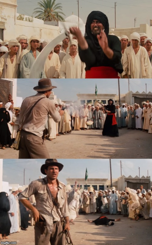Indiana Jones Shoots Guy With Sword Blank Meme Template