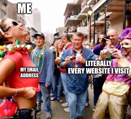 Flashing email address | ME; MY EMAIL ADDRESS; LITERALLY EVERY WEBSITE I VISIT | image tagged in email,flashing,hilarious memes | made w/ Imgflip meme maker