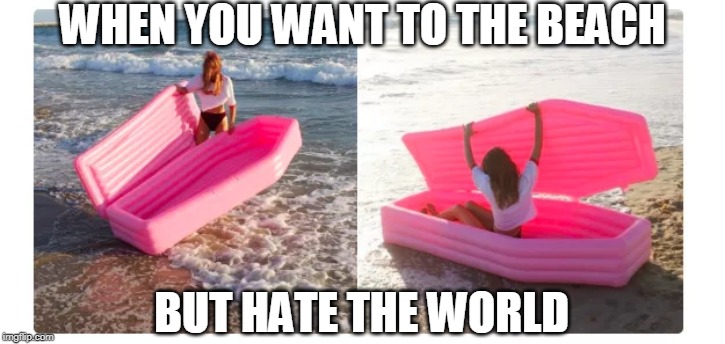 WHEN YOU WANT TO THE BEACH; BUT HATE THE WORLD | image tagged in beach,dark humor | made w/ Imgflip meme maker