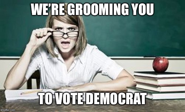 teacher | WE’RE GROOMING YOU TO VOTE DEMOCRAT | image tagged in teacher | made w/ Imgflip meme maker