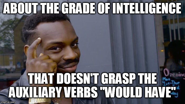 Roll Safe Think About It Meme | ABOUT THE GRADE OF INTELLIGENCE THAT DOESN'T GRASP THE AUXILIARY VERBS "WOULD HAVE" | image tagged in memes,roll safe think about it | made w/ Imgflip meme maker