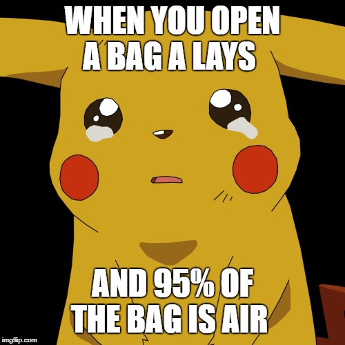 pokemon | WHEN YOU OPEN A BAG A LAYS; AND 95% OF THE BAG IS AIR | image tagged in pokemon | made w/ Imgflip meme maker