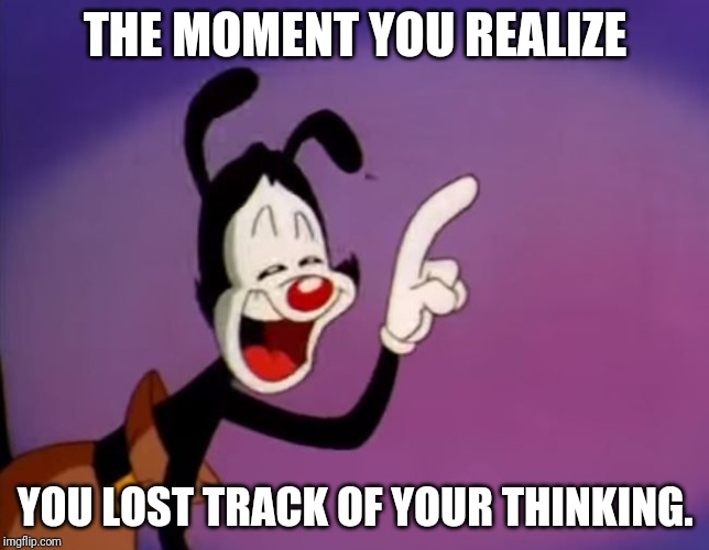 Yakko lost his mind | THE MOMENT YOU REALIZE; YOU LOST TRACK OF YOUR THINKING. | image tagged in yakko uhhhhh | made w/ Imgflip meme maker