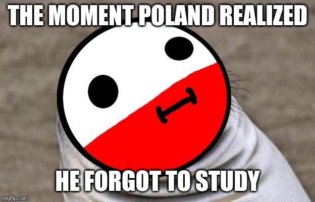 Poland procrastanates | THE MOMENT POLAND REALIZED; HE FORGOT TO STUDY | image tagged in awkward moment polandball | made w/ Imgflip meme maker