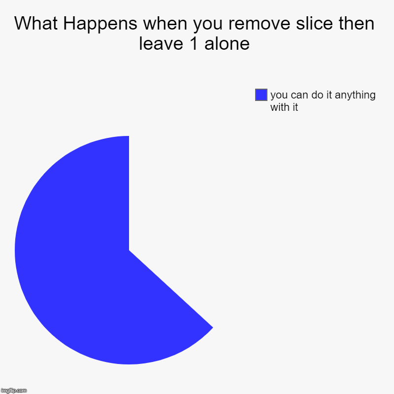 dont leave 1 chart alone or you broke the page | What Happens when you remove slice then leave 1 alone | you can do it anything with it | image tagged in charts,pie charts | made w/ Imgflip chart maker