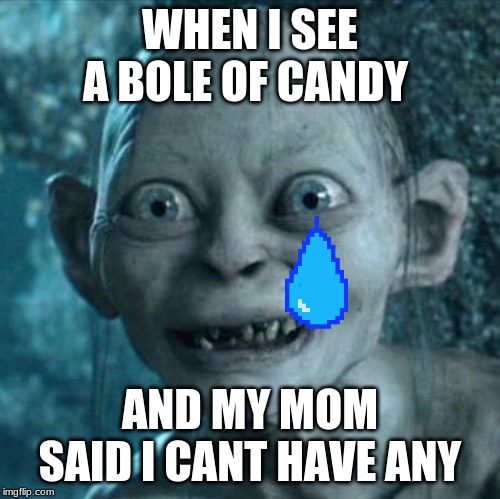 Gollum Meme | WHEN I SEE A BOLE OF CANDY; AND MY MOM SAID I CANT HAVE ANY | image tagged in memes,gollum | made w/ Imgflip meme maker