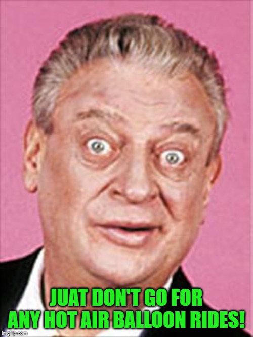 rodney dangerfield | JUAT DON'T GO FOR ANY HOT AIR BALLOON RIDES! | image tagged in rodney dangerfield | made w/ Imgflip meme maker