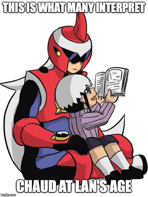 Kid Chaud | THIS IS WHAT MANY INTERPRET; CHAUD AT LAN'S AGE | image tagged in eugene chaud,protoman,megaman nt warrior,megaman,memes | made w/ Imgflip meme maker